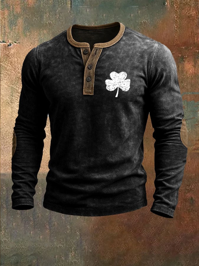 Camisa St. Patrick's Day estampado casual Henley para hombre