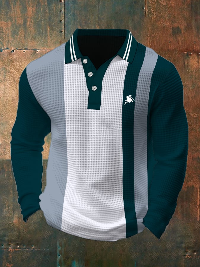 Camisa polo ejecutivo casual Waffle Fabric de manga larga para hombre