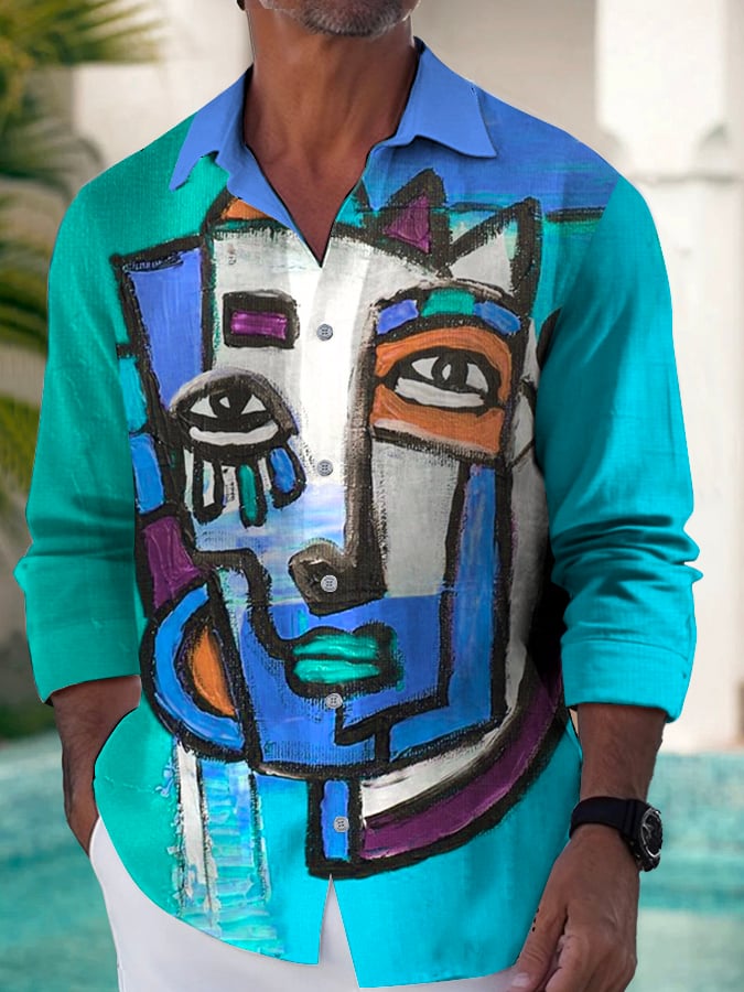 Camisa Trendy casual Artistic Portrait estampado de manga larga
