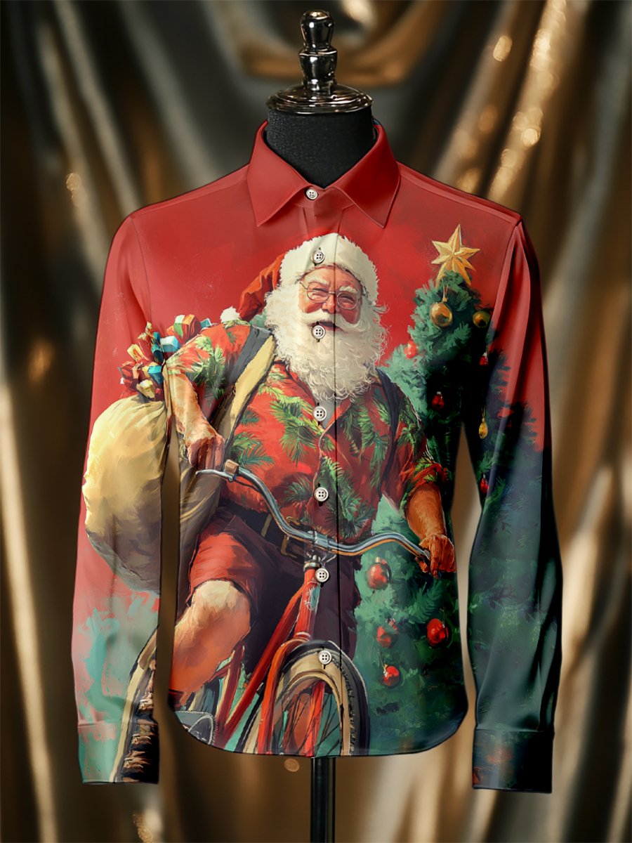 Camisa seda Christmas de lujo ejecutivo de manga larga para hombre