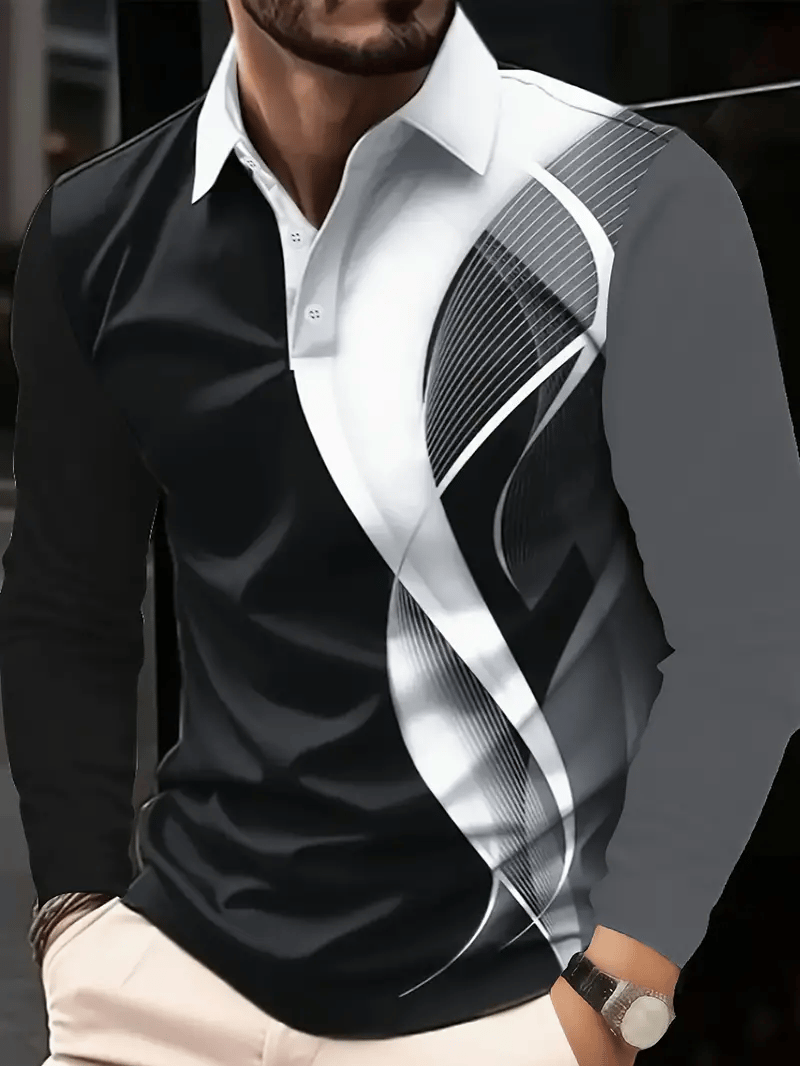 Camisa polo ejecutivo casual a rayas de manga larga para hombre