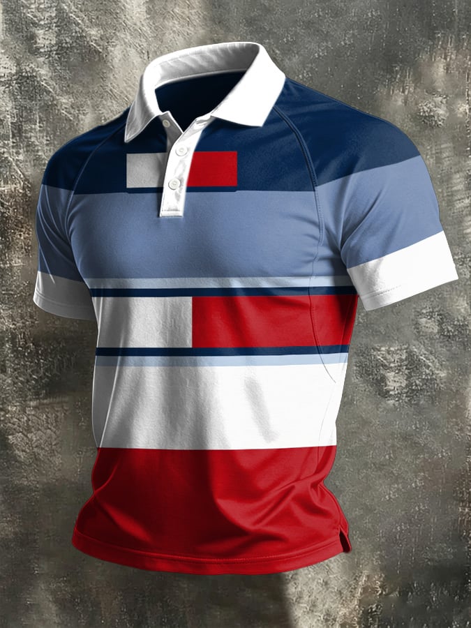 Camisa polo retro Abstract Art estampado casual para hombre