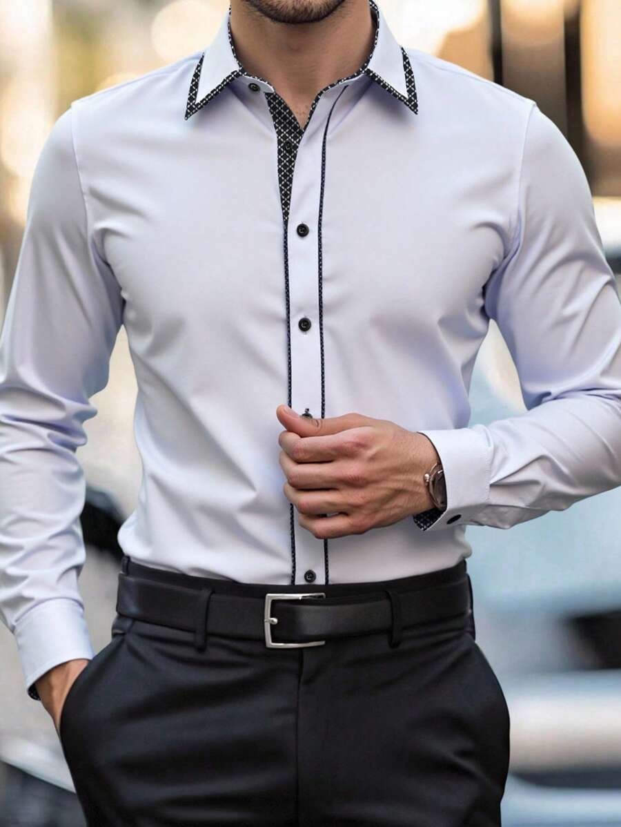 para hombre Street Style ejecutivo casual estampado de manga larga camisa