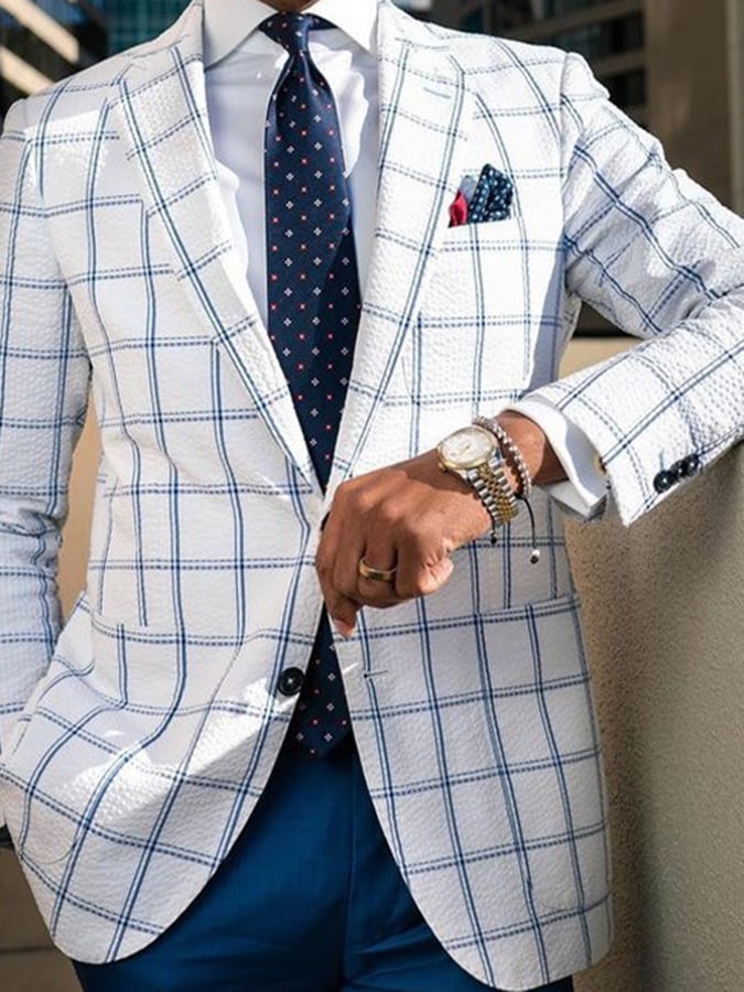Chaqueta vintage Single-Breasted a cuadros Gentleman's ejecutivo Suit para hombre
