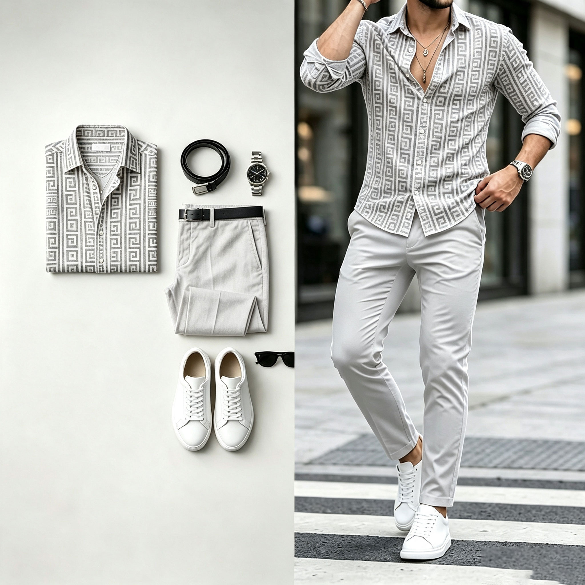 para hombre de manga larga camisa and pantalón Set with Swastika Print