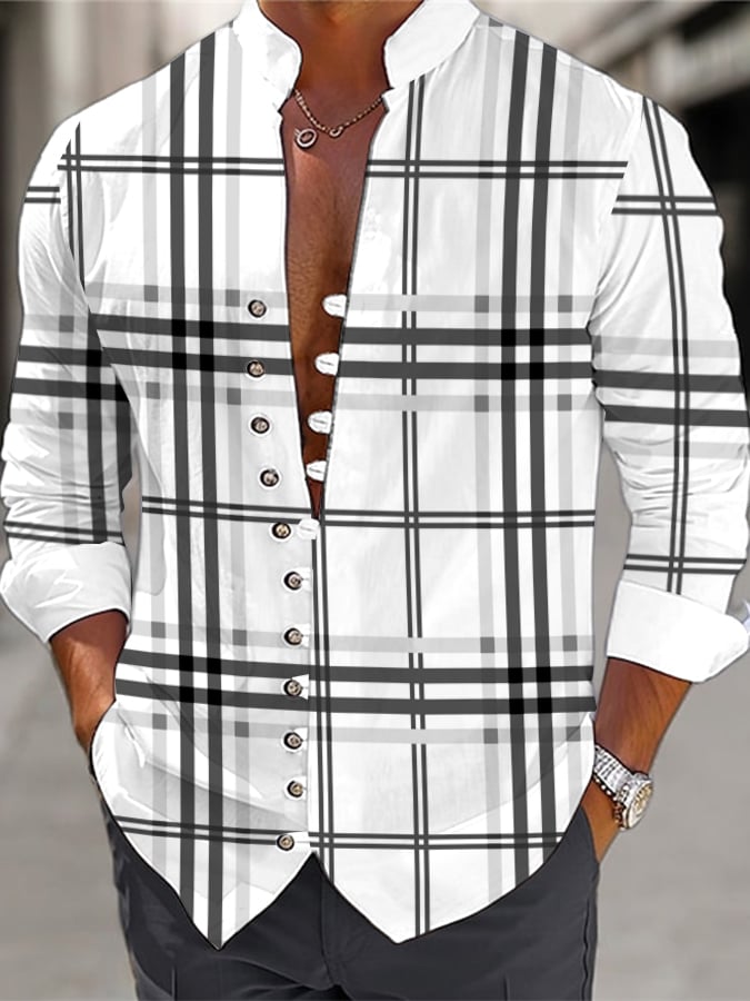 Camisa a cuadros Multi-Button casual para hombre