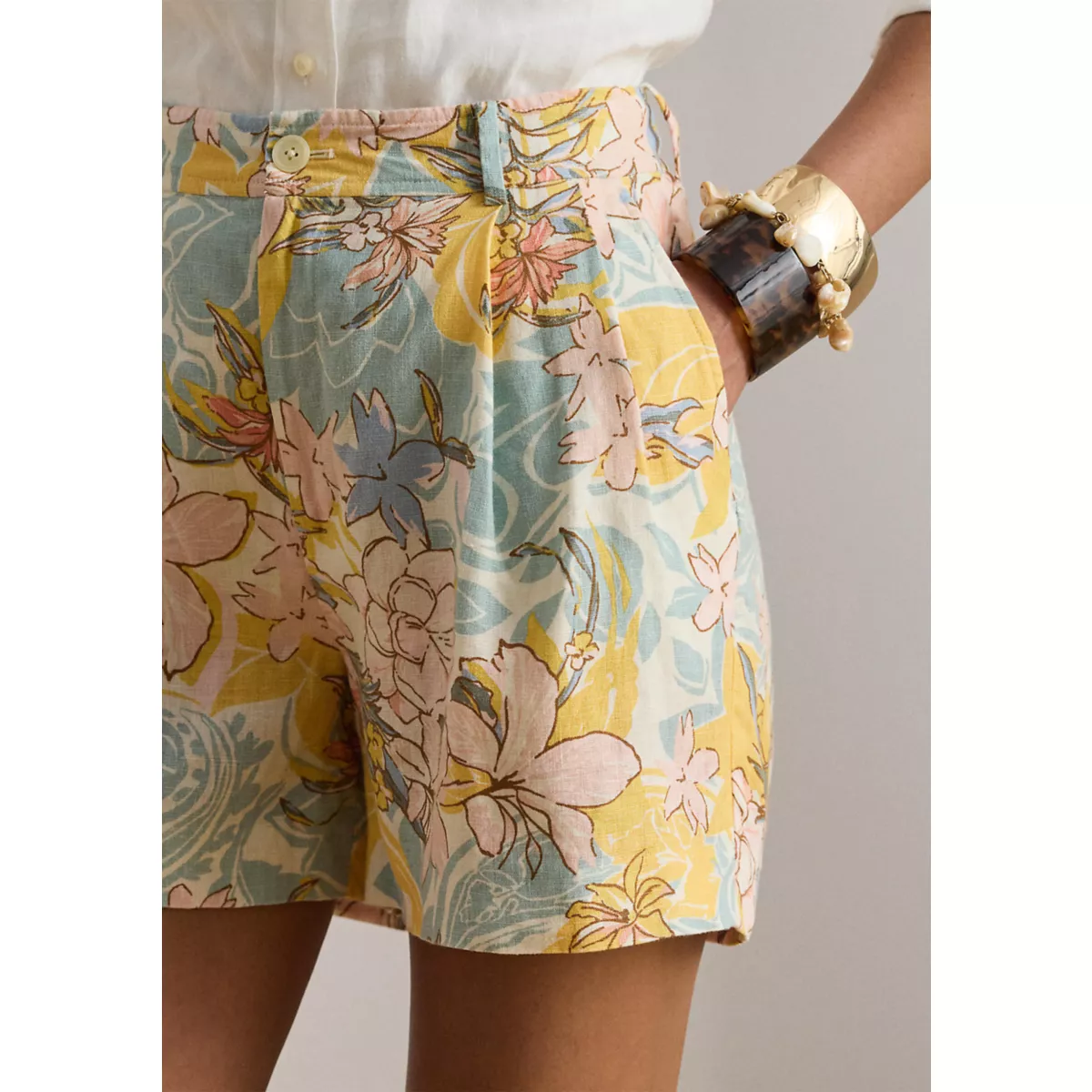 Floral Pleated Linen Shorts - 3