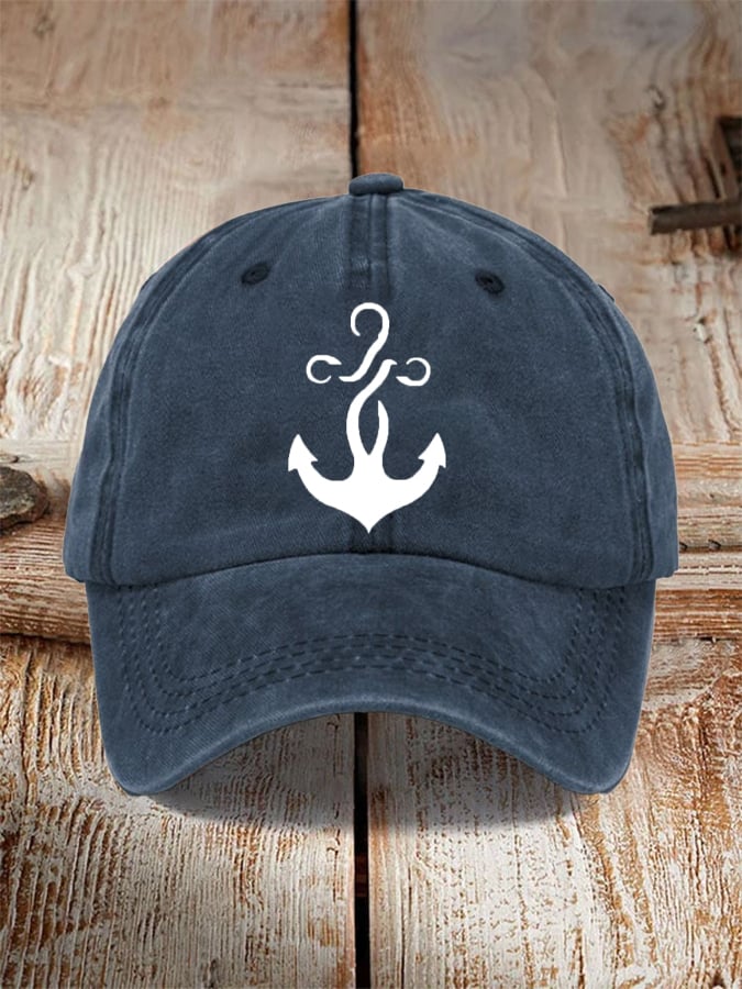 Unisex desgastado Washed de algodón "Anchor" Holiday casual estampado Hat