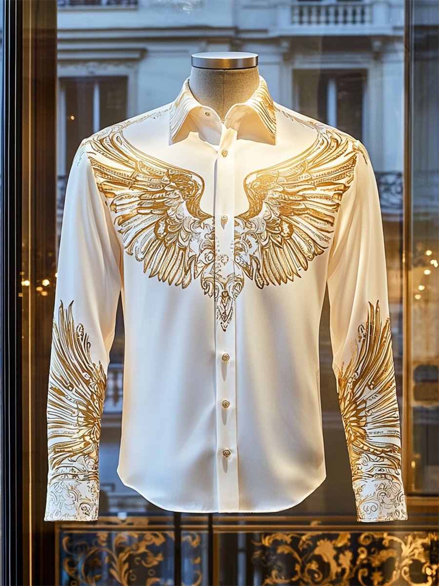 Camisa satén Luxe Wings de manga larga con botones para hombre