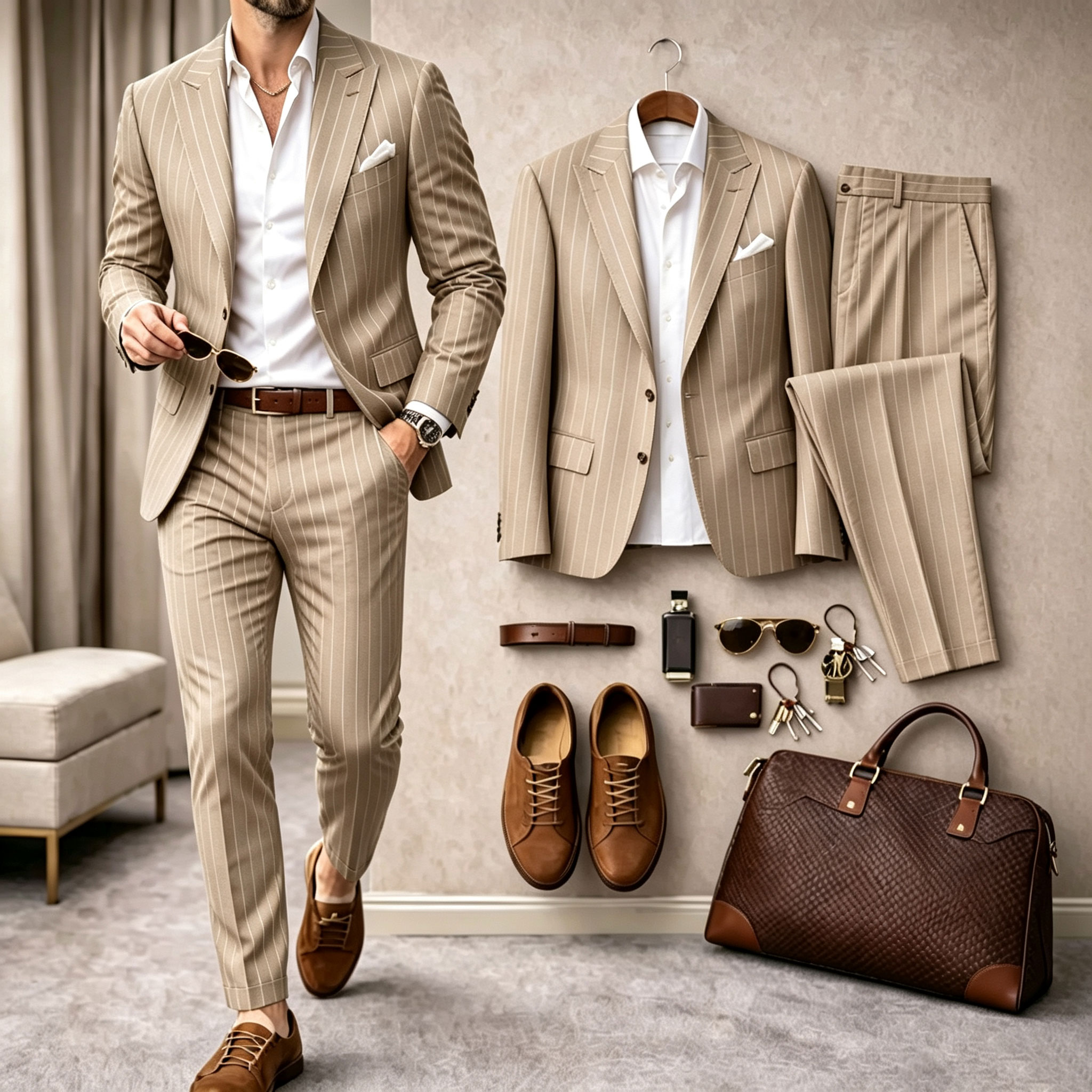 para hombre a rayas de manga larga camisa and pantalón Suit Set