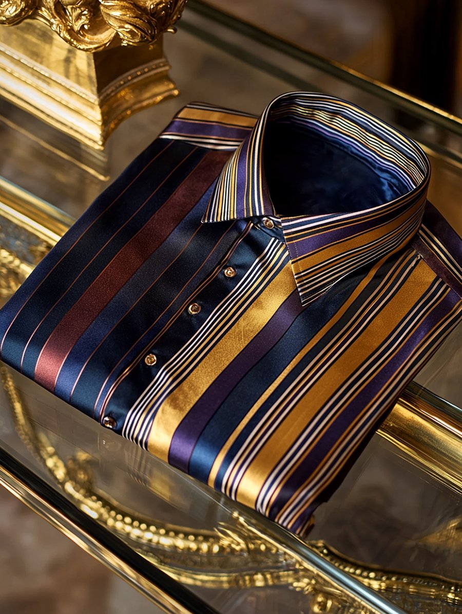Camisa satén a rayas de lujo ejecutivo de manga larga para hombre