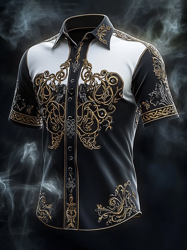 Camisa retro Viking gráfico de manga corta para hombre
