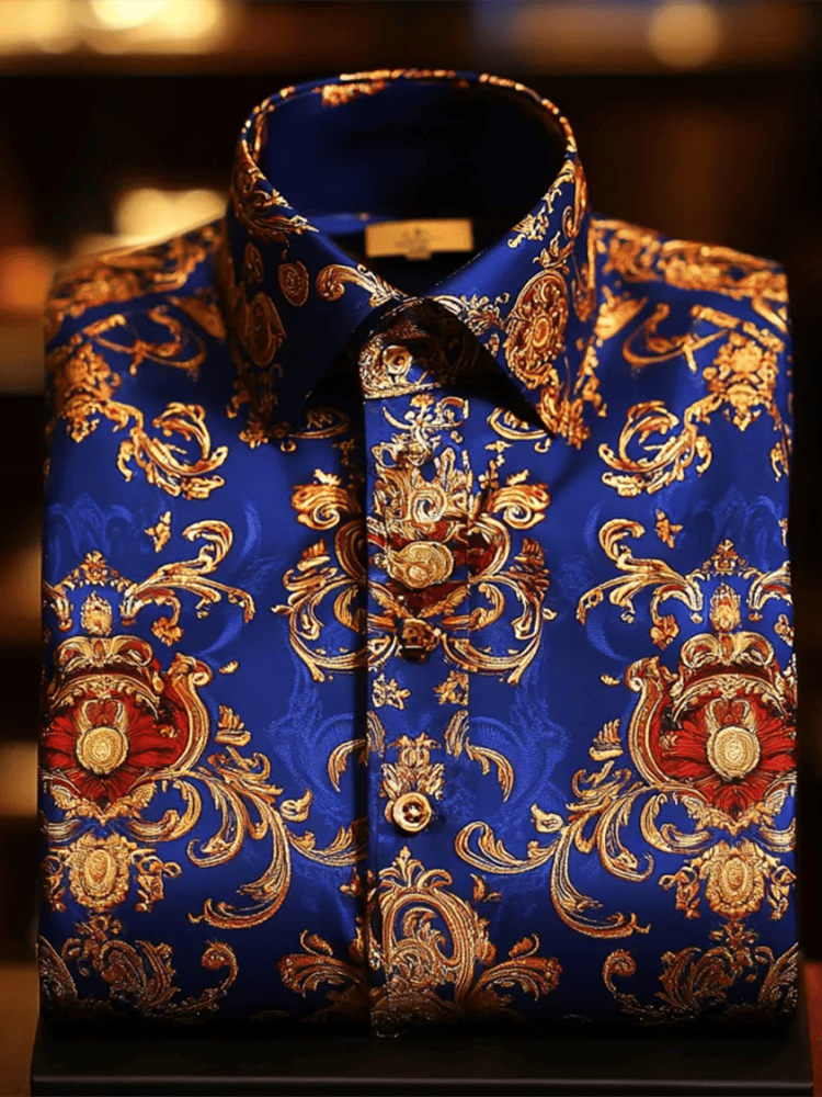 Camisa satén Luxe estampado de manga corta Button para hombre