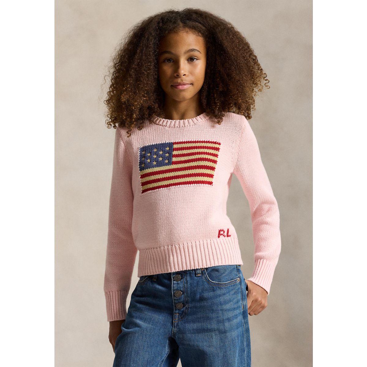 Girls 7-16 Flag Cotton Crewneck Sweater - 1
