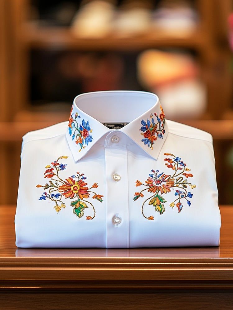 Camisa ejecutivo casual floral solapa de manga corta para hombre