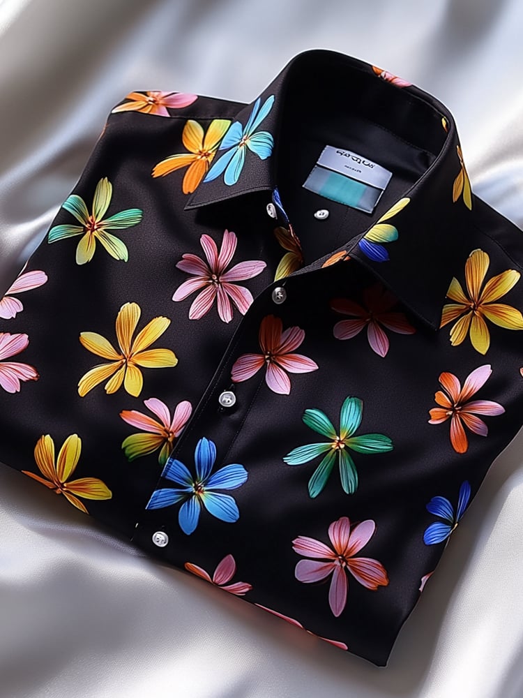 Camisa ejecutivo casual hawaiano floral solapa de manga corta para hombre