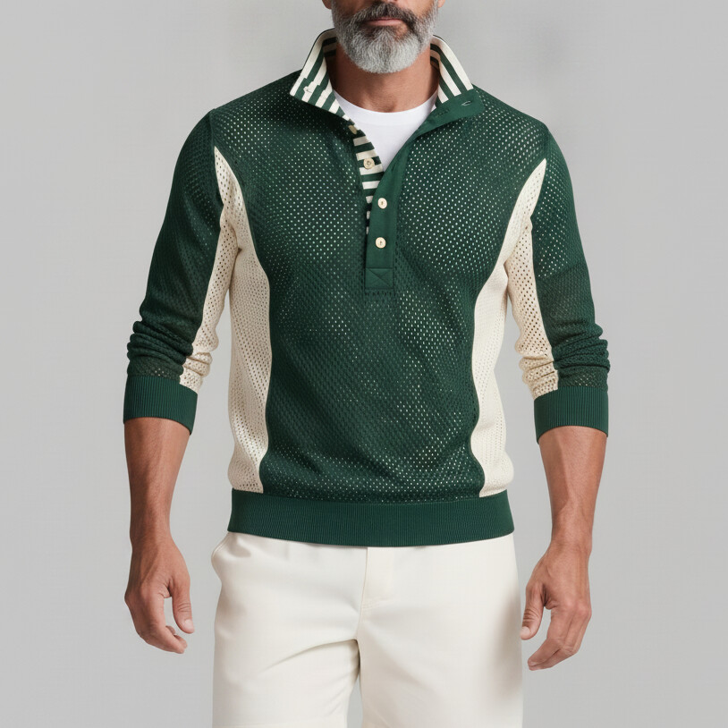 Sudadera a rayas Stand Collar Mesh Hollow Out Colorblock Pullover para hombre