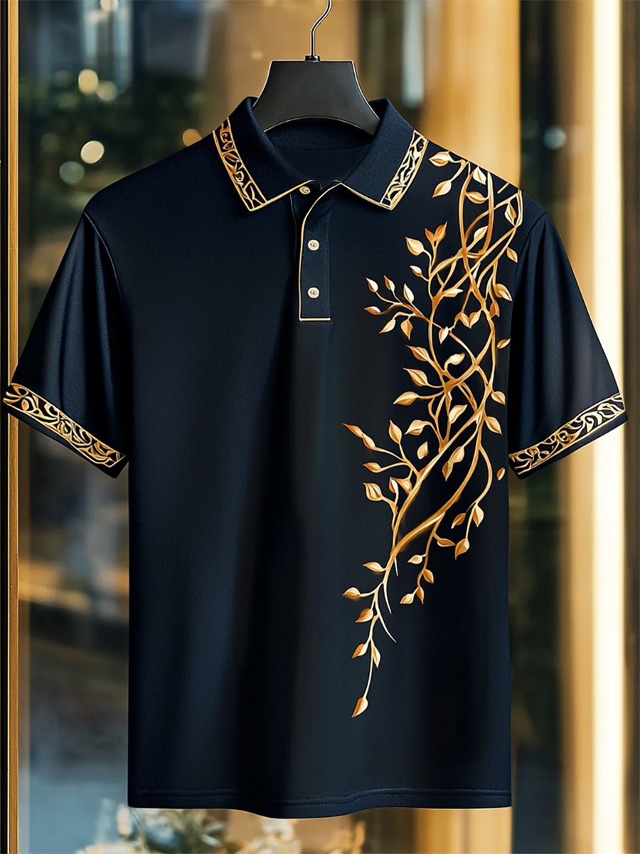 Camisa polo casual Festival Court estampado Button de manga corta para hombre