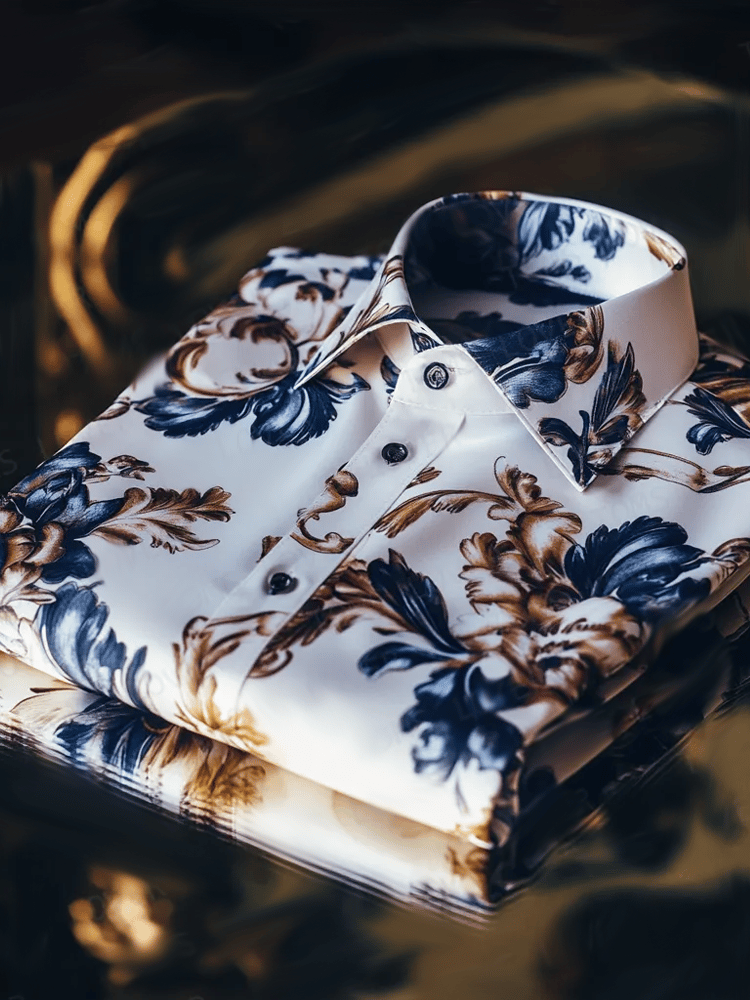 Camisa vintage de lujo de manga larga para hombre