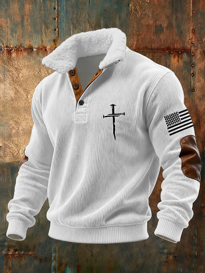 Sudadera vintage Faith Cross estampado Waffle para hombre