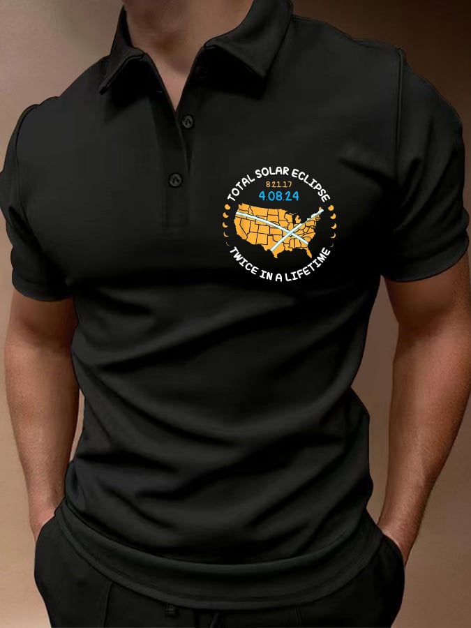 Camisa polo Twice In A Lifetime Total Solar Eclipse estampado casual para hombre