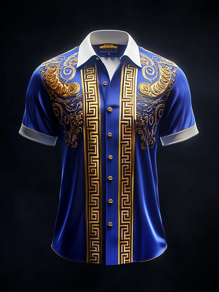 Camisa satén Luxe estampado de manga corta Button para hombre