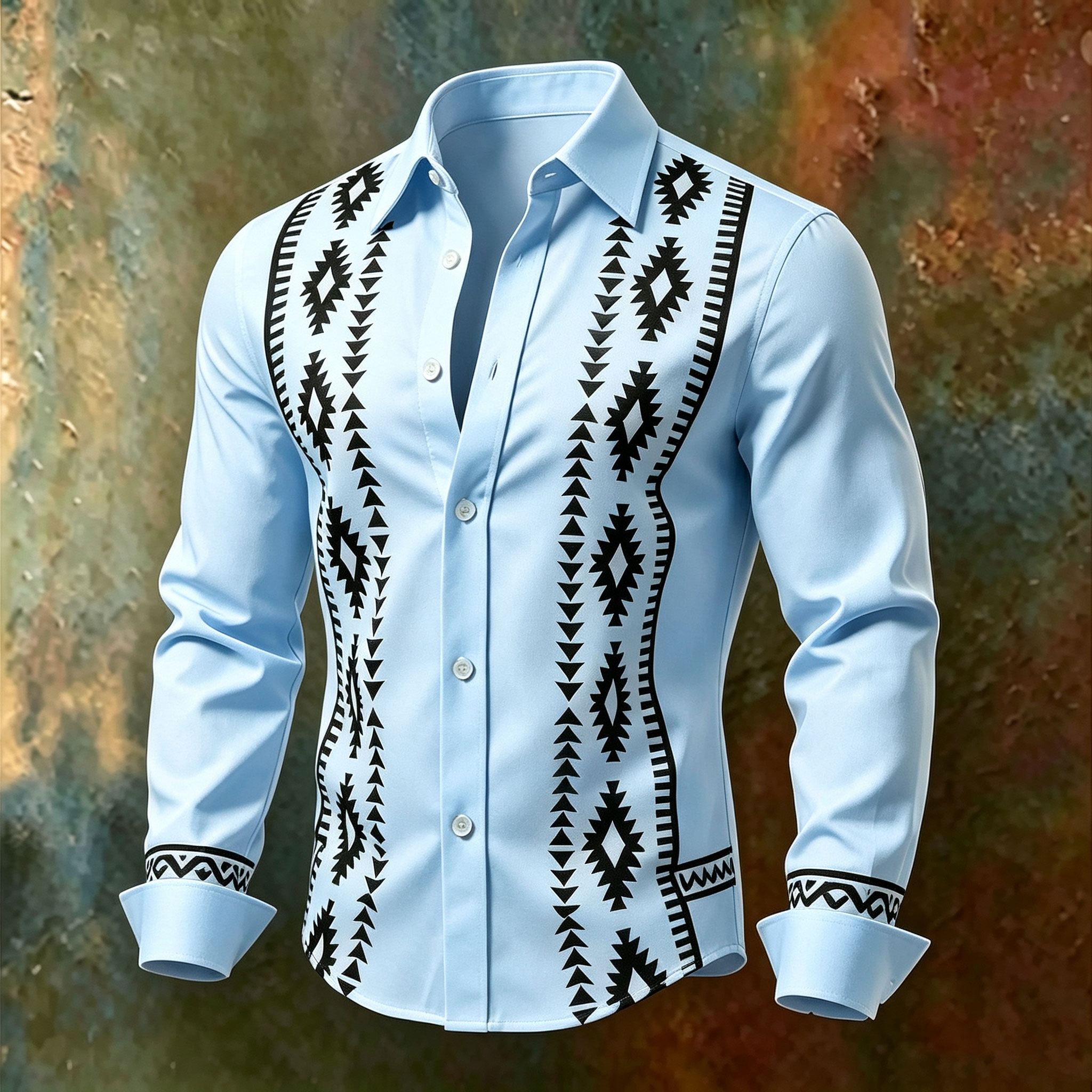 para hombre de manga larga camisa with Geometric Print