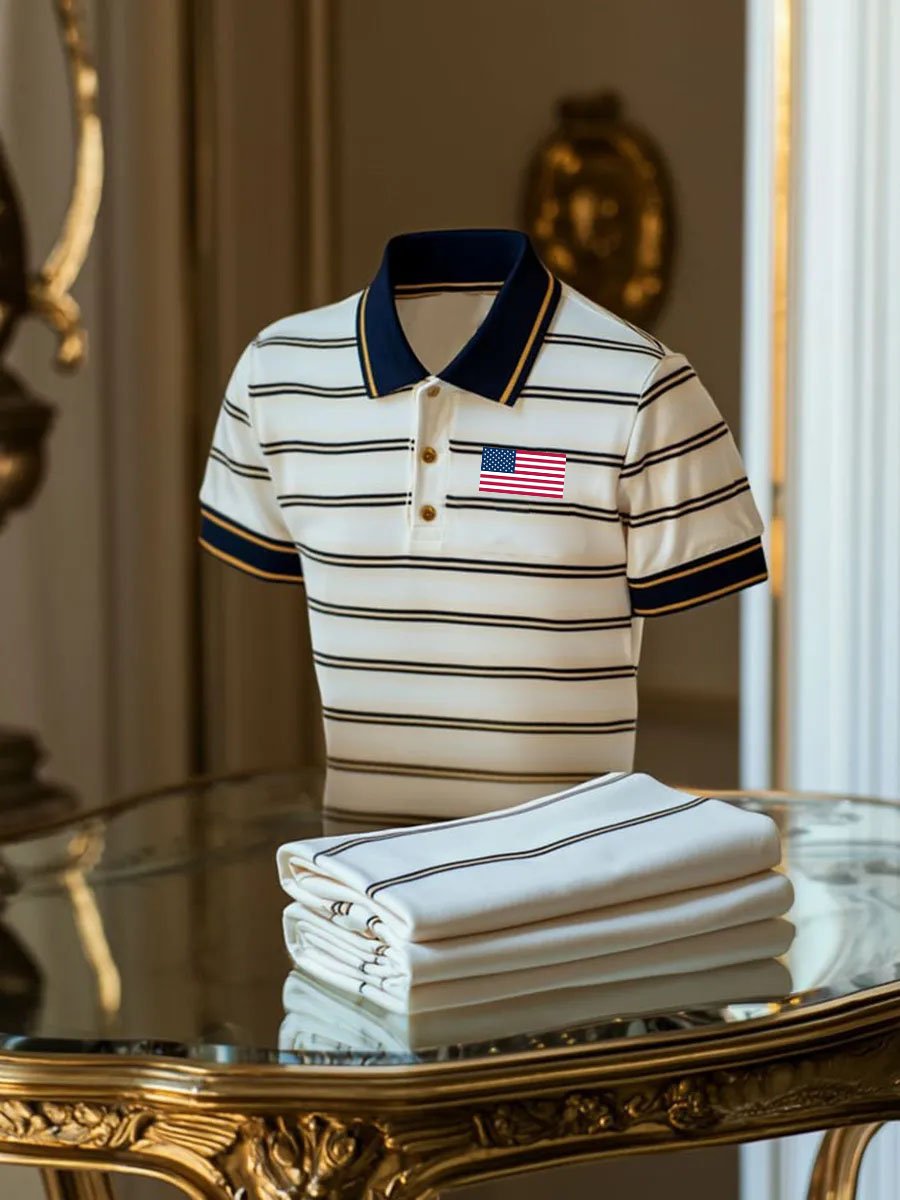 Camisa polo retro Independence Day estampado para hombre