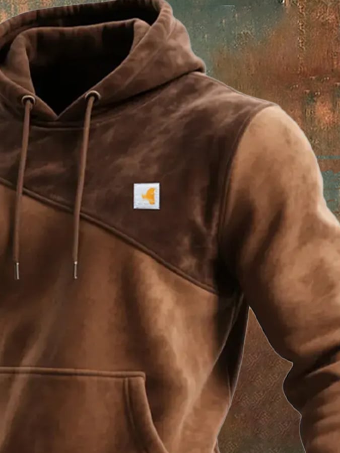 Sudadera retro desgastado en bloques de color estampado casual de manga larga para hombre
