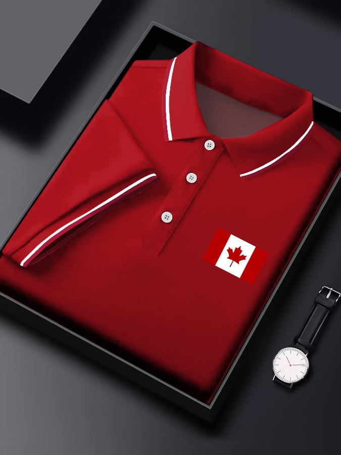 Camisa polo casual Canadian Contrast de manga corta para hombre