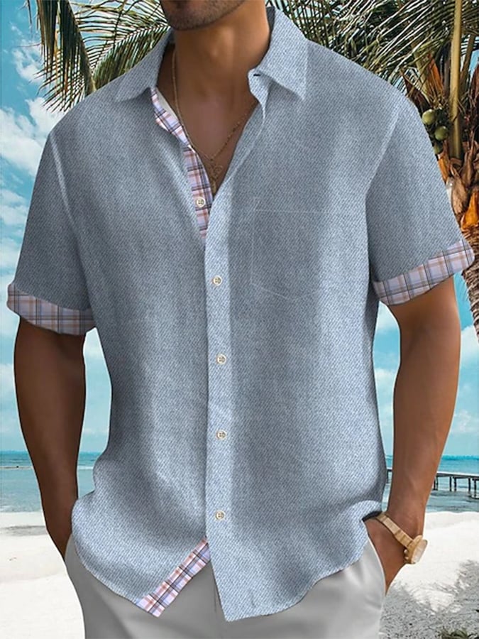 Camisa Patchpara trabajo holgado Lapel para hombre