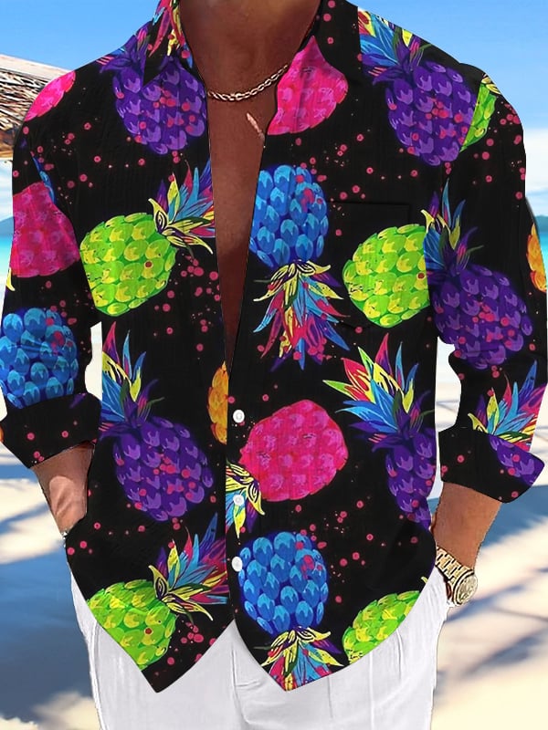 Camisa casual Hawaiian Pineapple estampado Lapel para hombre