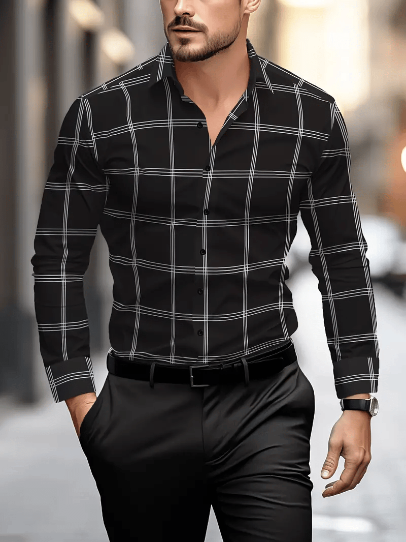 Camisa rayas estampado ejecutivo de manga larga para hombre