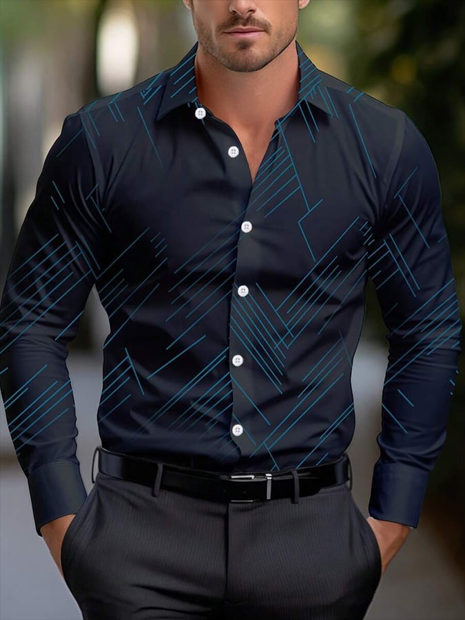 Camisa geométrico rayas Design ejecutivo casual para hombre