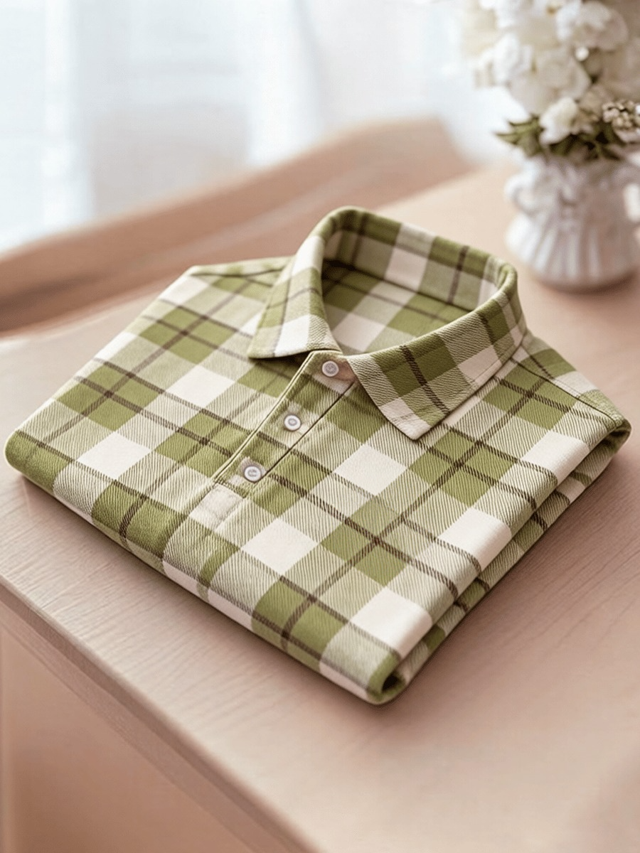 Camisa polo ejecutivo Colorblock a cuadros estampado para hombre