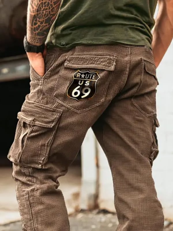 Retro Western para exterior Sports Multi-bolsillo Overalls - Brown para hombre