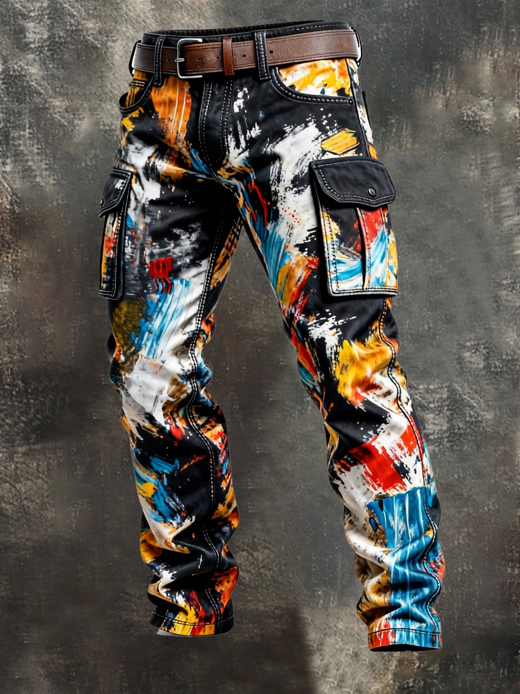 Pantalón retro en bloques de color desgastado bolsillo Cargo para hombre