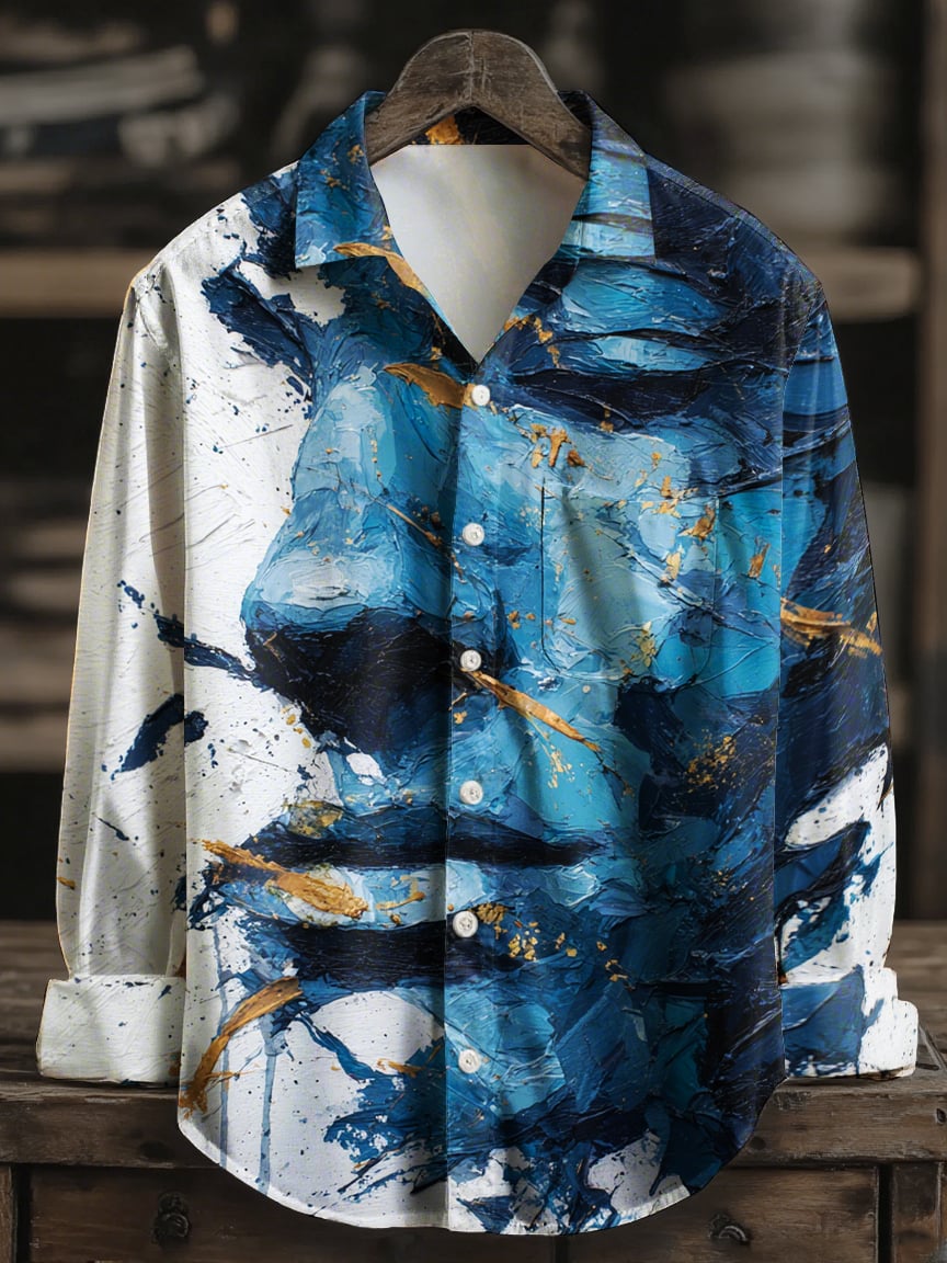 Camisa hawaiano Abstract Face Art casual geométrico Art de manga larga para hombre