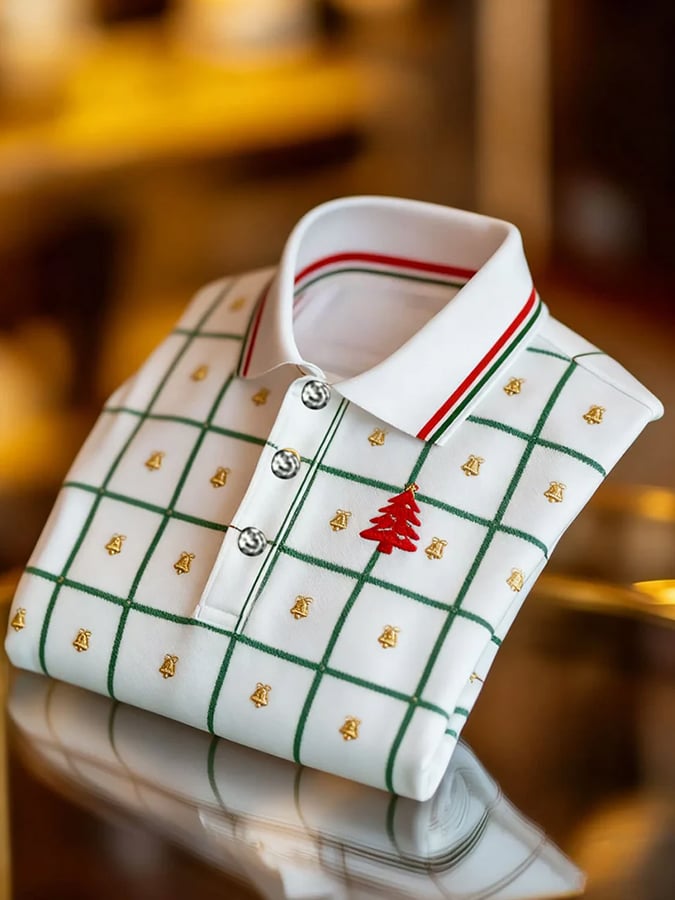 Camisa polo Christmas-Themed estampado de manga corta para hombre