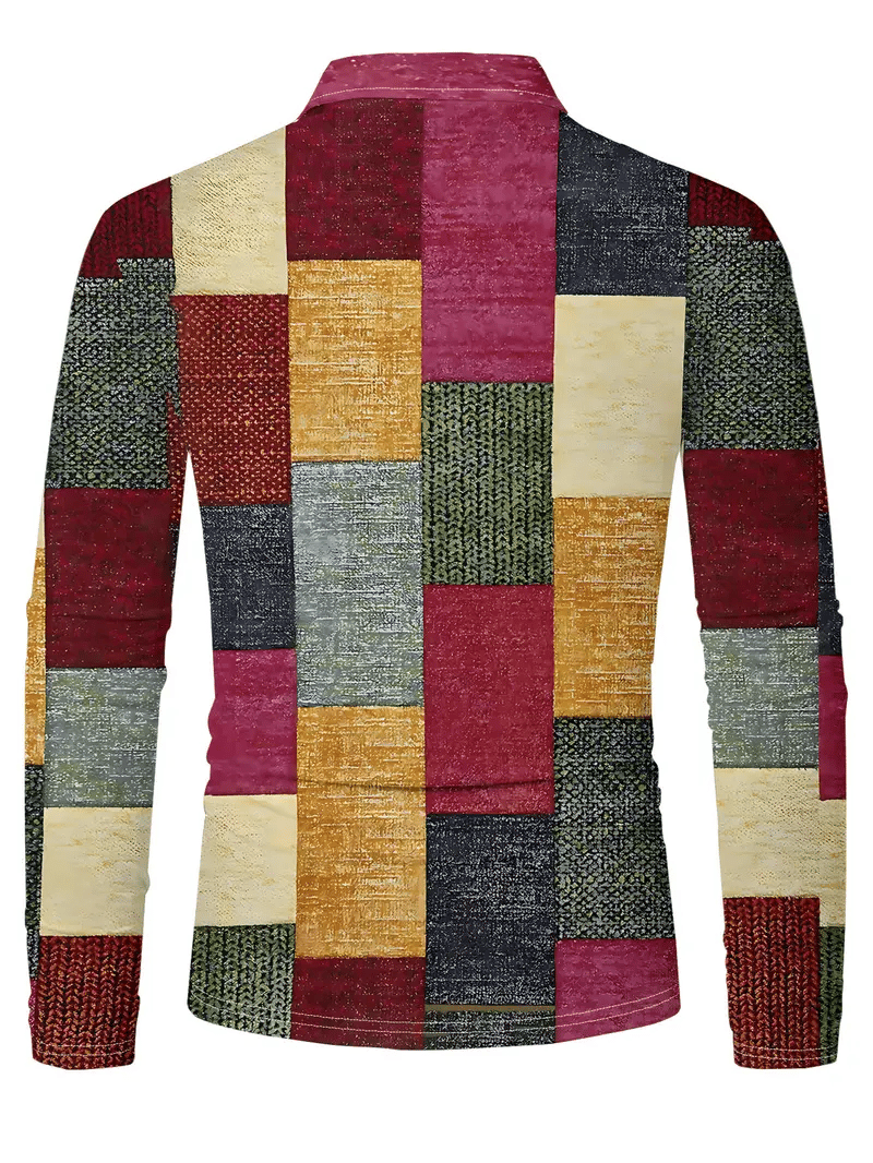 Camisa polo retro ejecutivo rayas estampado de manga larga para hombre