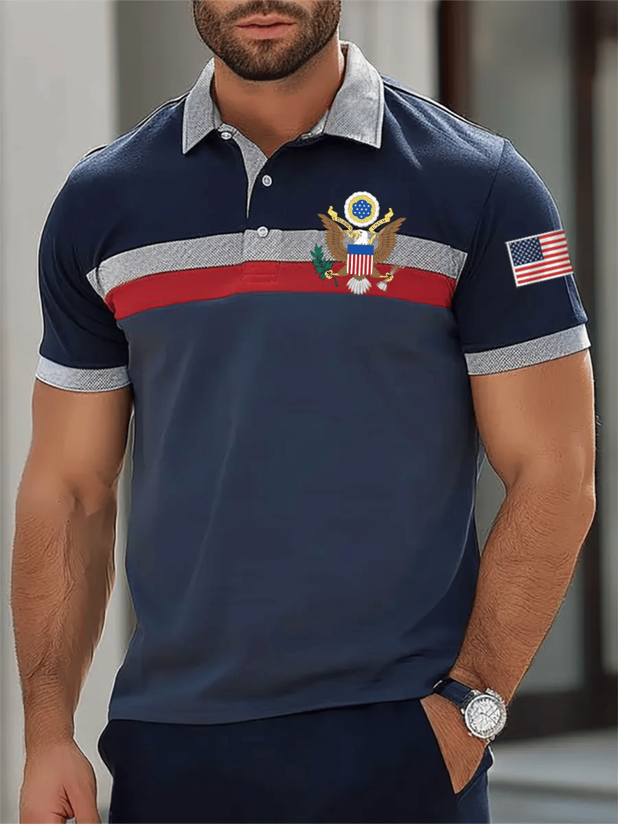 Camisa polo retro Independence Day Eagle estampado para hombre