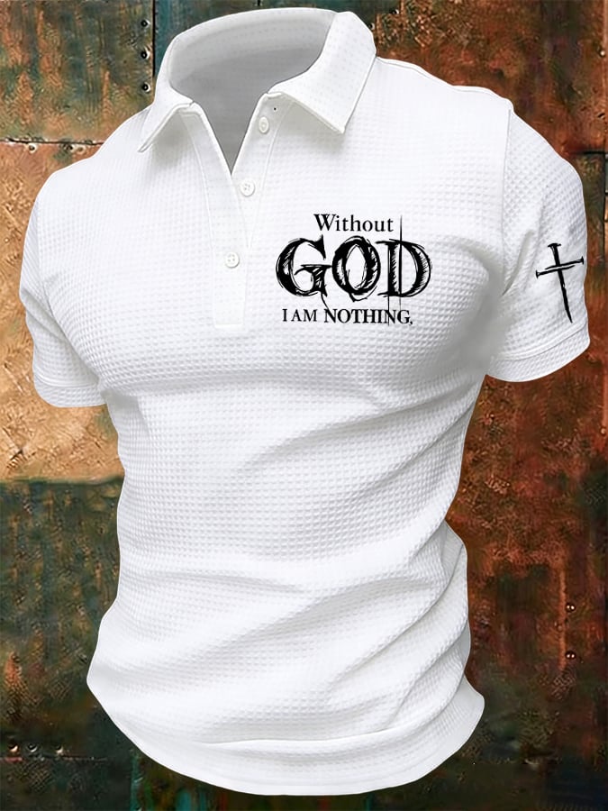 Camisa polo retro Faith “Without God I Am Nothings,” estampado de manga corta Waffle para hombre