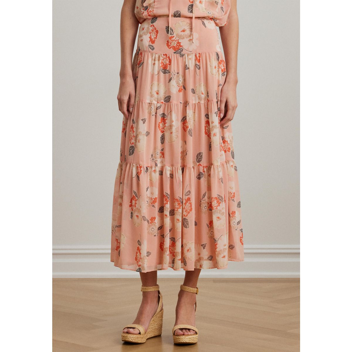 Floral Crinkle Georgette Tiered Skirt - 1