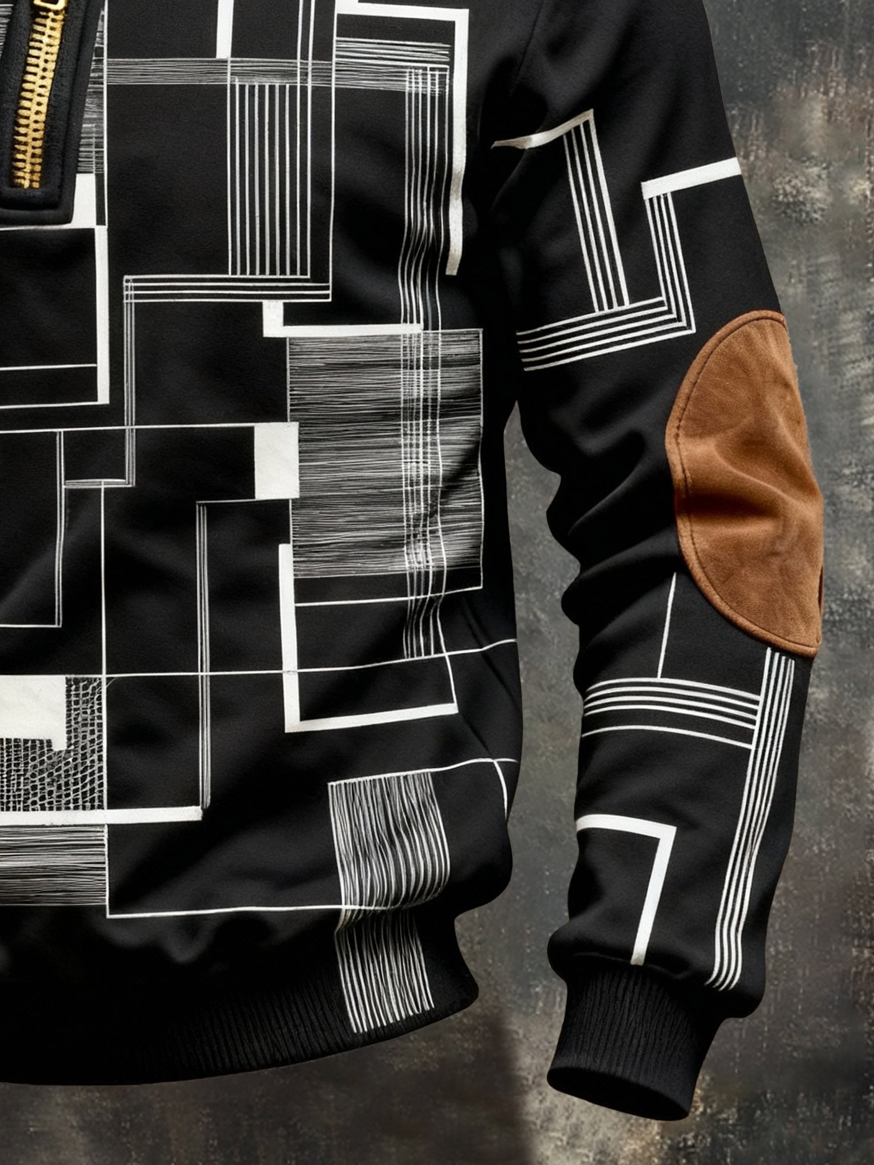 Sudadera vintage Color-Block estampado con cierre con gorrasucha para hombre