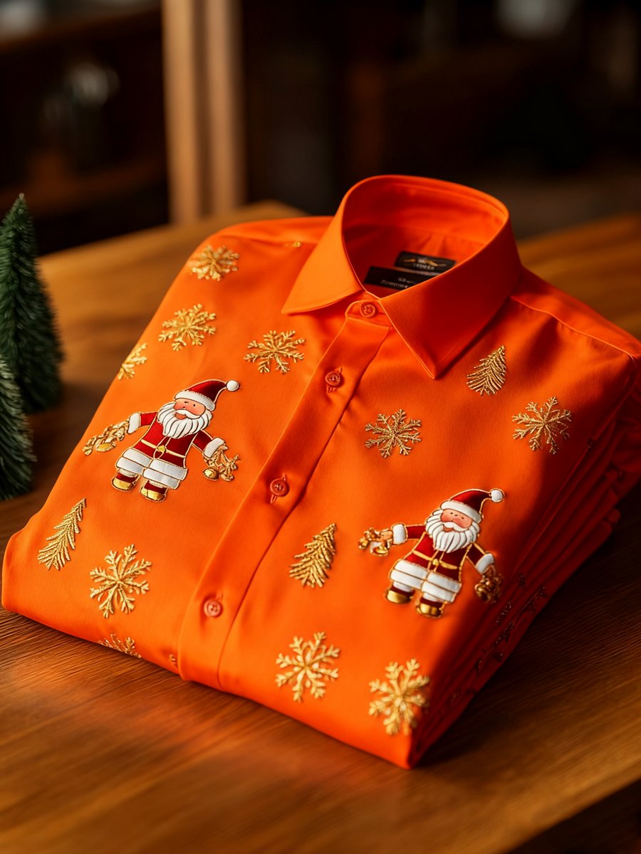 Camisa ejecutivo retro New Year Christmas estampado de manga larga para hombre