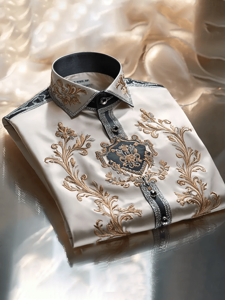 Camisa satén Luxe estampado de manga corta Button para hombre