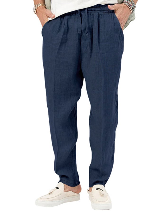 Pantalón de moda de color sólido holgado Lace-Up casual para hombre
