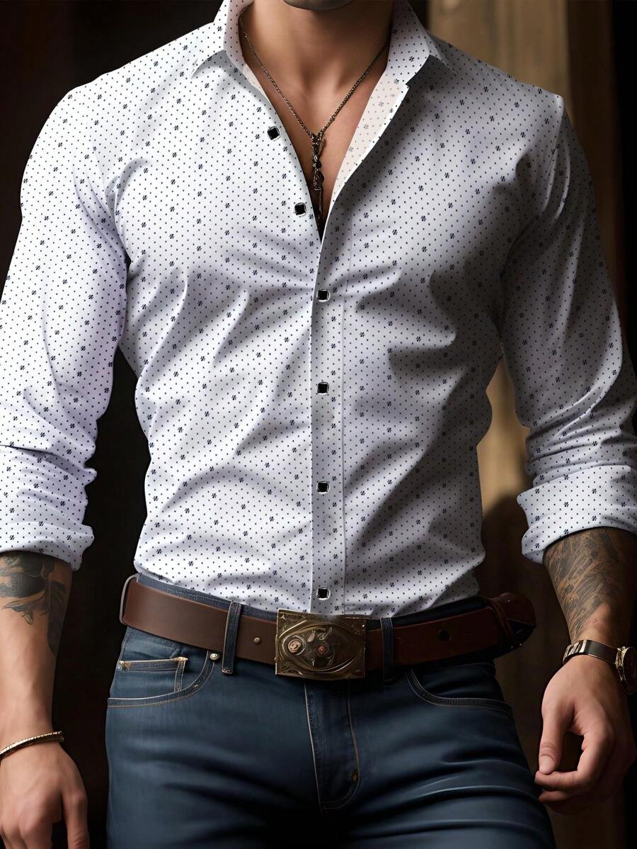 Camisa Street Style ejecutivo casual estampado de manga larga para hombre