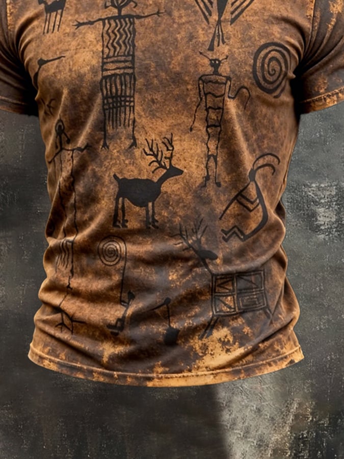 Camiseta retro estampado cuello redondo de manga corta para hombre
