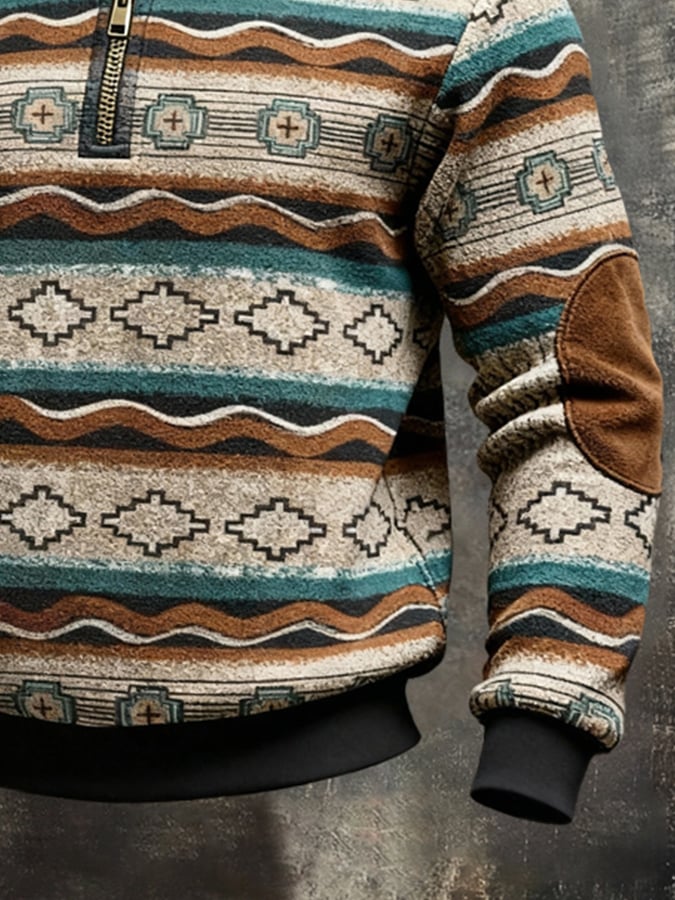 Sudadera retro en bloques de color estampado Color-Blocked con cierre para hombre